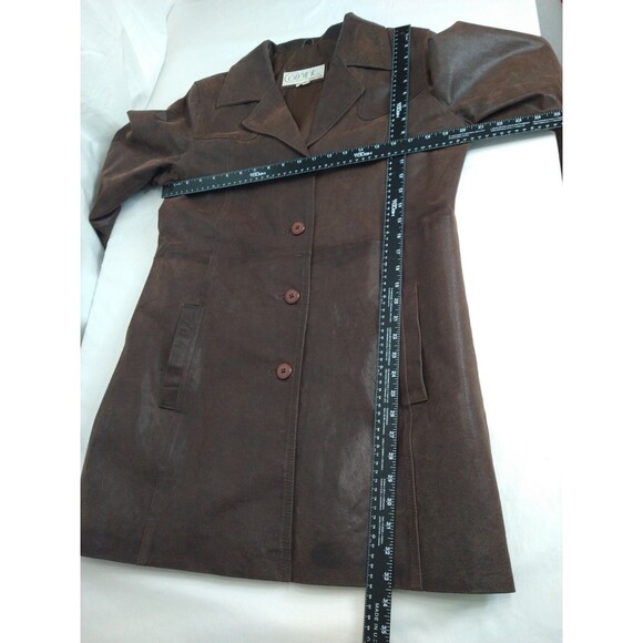 Comint Leather Button Up Jacket Coat Size L Chocolate Brown Pockets Classic - Picture 7 of 15